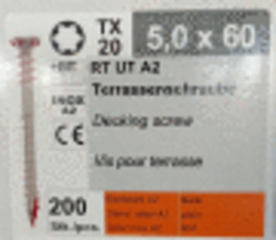 VIS INOX 5X60-POUR TERRASSE 27MM (200) BOITE =6M²/FILETAGE SOUS TETE FRAISEE EMPREINTE TX + EMBOUT